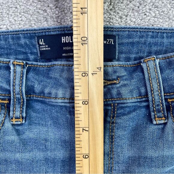 Hollister Jeans Women’s 4 Long Blue Flare High Rise Medium Wash Ripped Stretch - Picture 9 of 12
